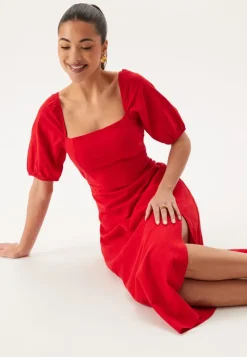 BUBBLEROOM Puff Sleeve Linen Blend Dress