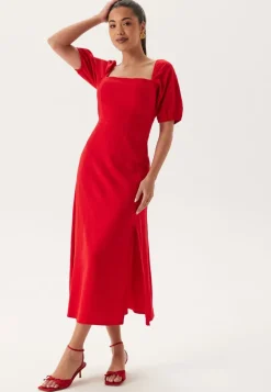 BUBBLEROOM Puff Sleeve Linen Blend Dress