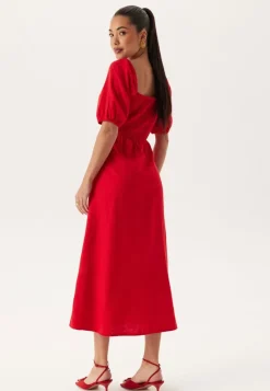 BUBBLEROOM Puff Sleeve Linen Blend Dress