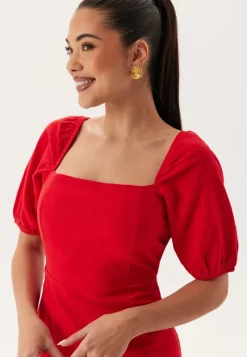 BUBBLEROOM Puff Sleeve Linen Blend Dress