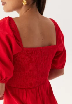 BUBBLEROOM Puff Sleeve Linen Blend Dress