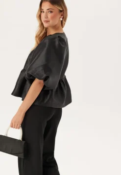 Bubbleroom Occasion Puff Sleeve Peplum Satin Blouse