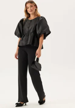 Bubbleroom Occasion Puff Sleeve Peplum Satin Blouse