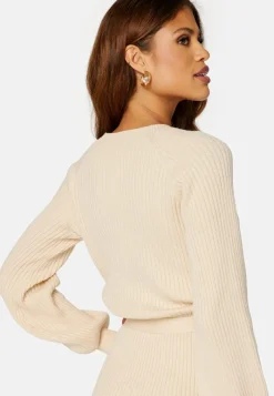 BUBBLEROOM Round Neck Rib Knitted Midi Dress