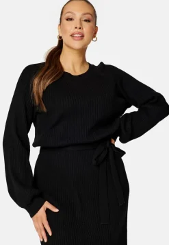 BUBBLEROOM Round Neck Rib Knitted Midi Dress