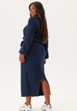 BUBBLEROOM Round Neck Rib Knitted Midi Dress