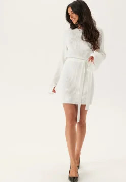 BUBBLEROOM Round Neck Rib Knitted Short Dress
