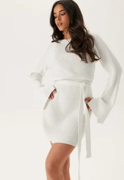 BUBBLEROOM Round Neck Rib Knitted Short Dress
