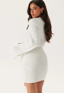 BUBBLEROOM Round Neck Rib Knitted Short Dress