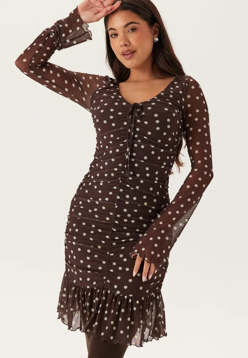 BUBBLEROOM Ruched Mesh Frill Dress