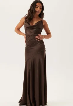 Goddiva Satin Cowl Neck Maxi Dress