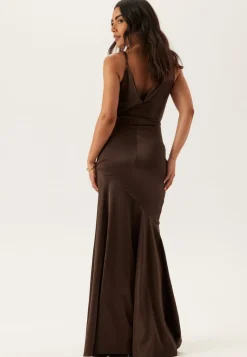 Goddiva Satin Cowl Neck Maxi Dress