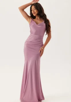 Goddiva Satin Cowl Neck Maxi Dress