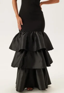 Goddiva Satin Frill Maxi Dress