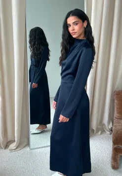 Bubbleroom Occasion Satin High Collar Midi Dress