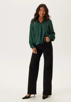 BUBBLEROOM Satin Puff Sleeve Blouse