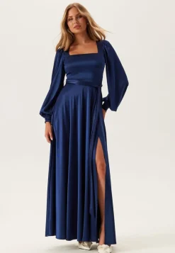 Goddiva Satin Volume Sleeve Maxi Dress