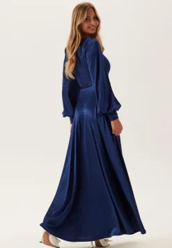 Goddiva Satin Volume Sleeve Maxi Dress