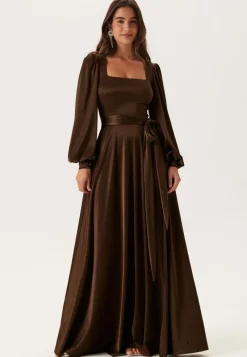 Goddiva Satin Volume Sleeve Maxi Dress