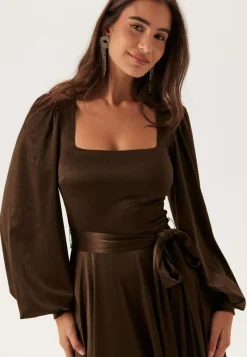 Goddiva Satin Volume Sleeve Maxi Dress