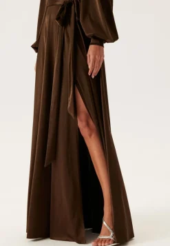 Goddiva Satin Volume Sleeve Maxi Dress