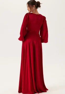 Goddiva Satin Volume Sleeve Maxi Dress