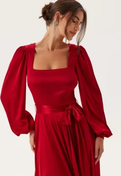 Goddiva Satin Volume Sleeve Maxi Dress
