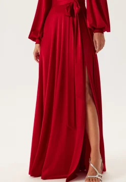 Goddiva Satin Volume Sleeve Maxi Dress