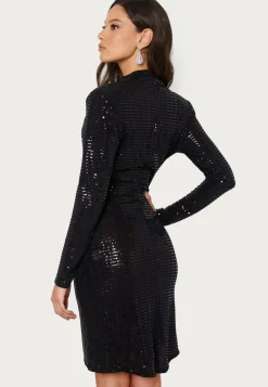 John Zack Sequin Long Sleeve Rouch Mini Dress