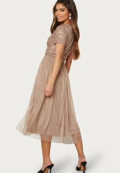 AngelEye Short Sleeve Sequin Embellished Midi Dress
