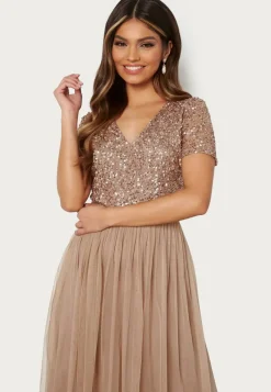 AngelEye Short Sleeve Sequin Embellished Midi Dress