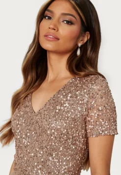 AngelEye Short Sleeve Sequin Embellished Midi Dress