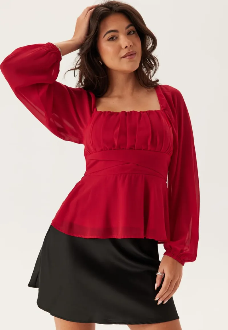 BUBBLEROOM Square Neck L/S Georgette Blouse