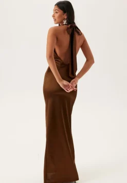 Bubbleroom Occasion Stretch Satin Halterneck Gown