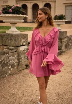 Bubbleroom Occasion Trumpet Sleeve Frill Short Dress