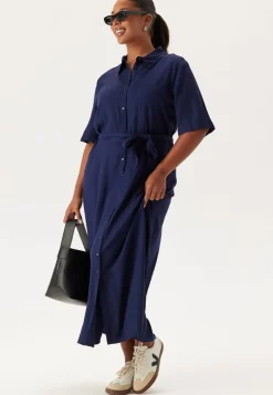 Happy Holly Viscose Belted Shirt Dress