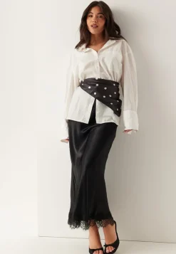 BUBBLEROOM Viscose Satin Lace Skirt