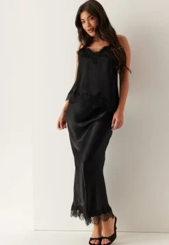 BUBBLEROOM Viscose Satin Lace Skirt