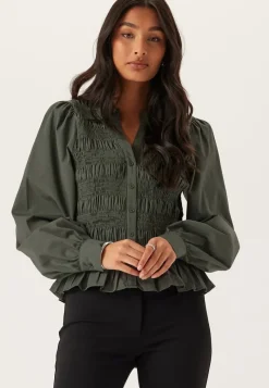 BUBBLEROOM V-neck Cotton Smock Blouse