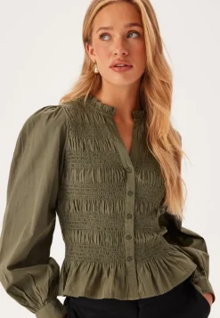 BUBBLEROOM V-neck Cotton Smock Blouse