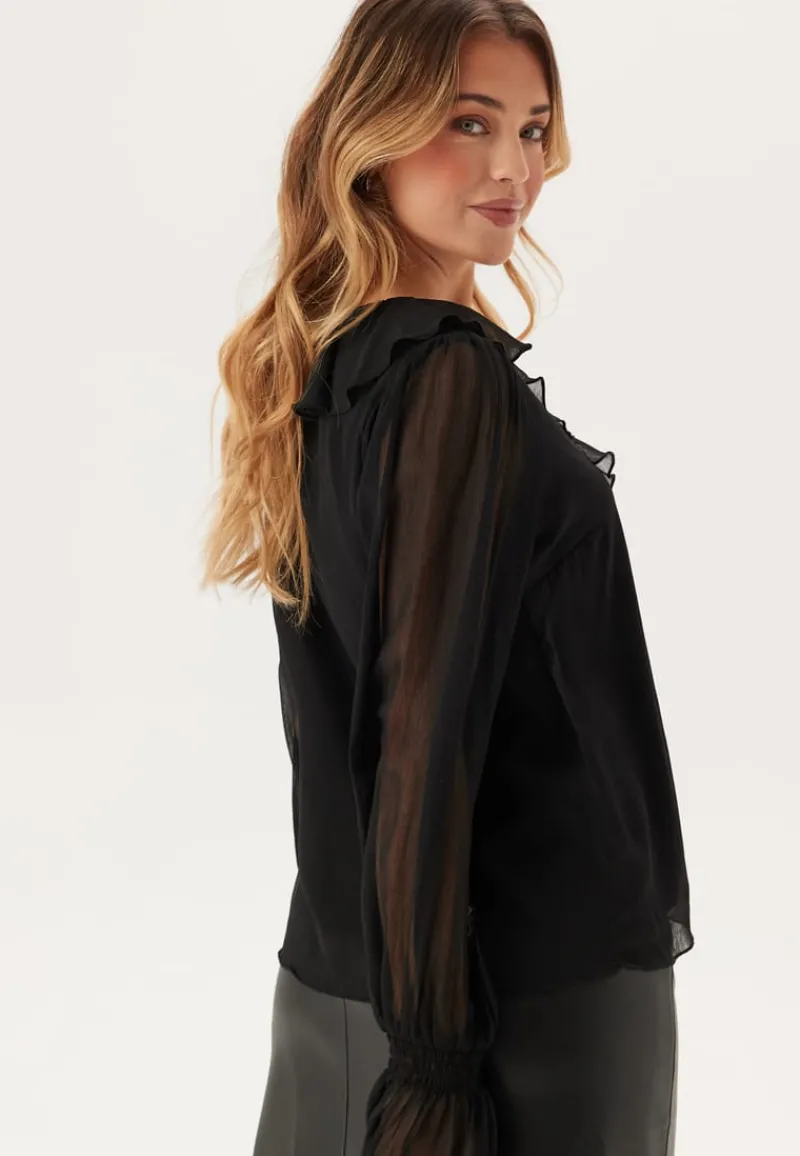 BUBBLEROOM V-neck Frill L/S Chiffon Blouse