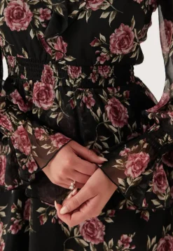 BUBBLEROOM V-neck Frill L/S Chiffon Dress