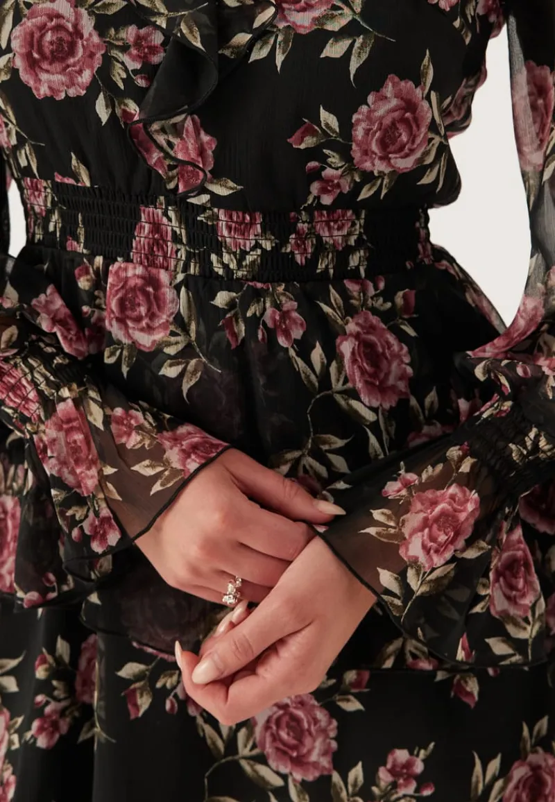 BUBBLEROOM V-neck Frill L/S Chiffon Dress