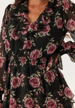 BUBBLEROOM V-neck Frill L/S Chiffon Dress